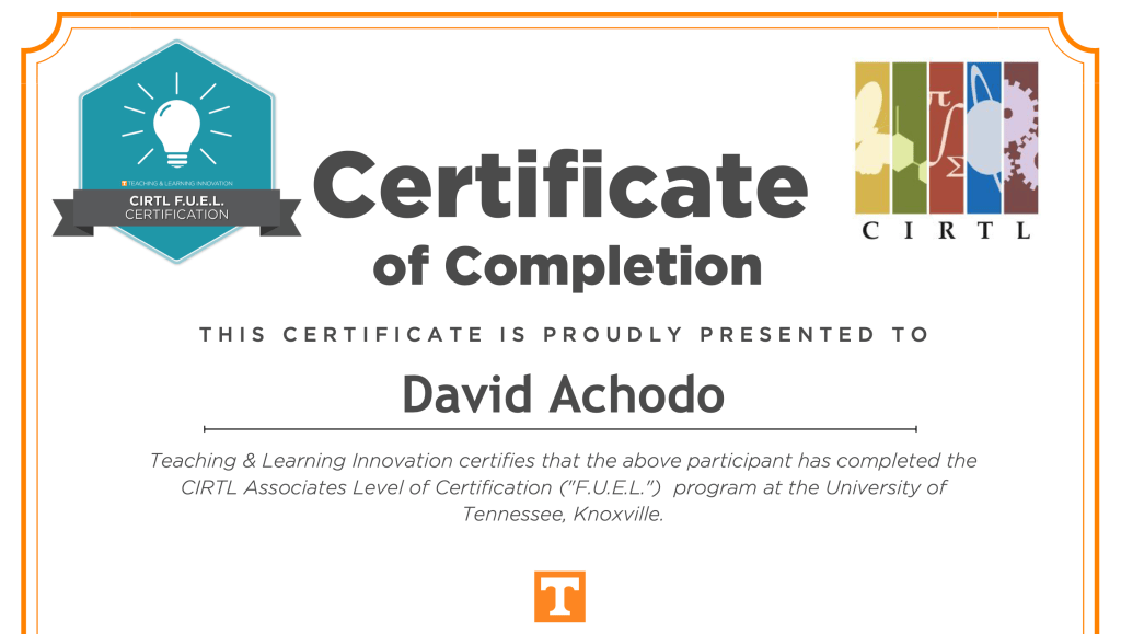 CIRTL Associate Level certificate